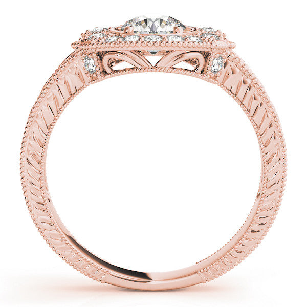 Rose gold Round Halo Diamond Ring with Milgrain Bezel and Prong Setting 2