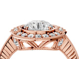 Rose gold Round Halo Diamond Ring with Milgrain Bezel and Prong Setting_10