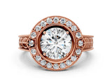 Rose gold Round Halo Diamond Ring with Milgrain Bezel and Prong Setting_6