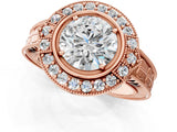 Rose gold Round Halo Diamond Ring with Milgrain Bezel and Prong Setting_7
