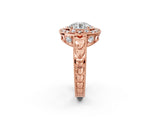Rose gold Round Halo Diamond Ring with Milgrain Bezel and Prong Setting_8
