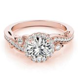 Rose gold Round Halo Diamond Ring with Milgrain and Bezel Accents on a Split Shank Band 1