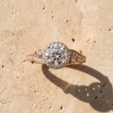 Rose gold Round Halo Diamond Ring with Milgrain and Bezel Accents on a Split Shank Band_19