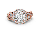 Rose gold Round Halo Diamond Ring with Milgrain and Bezel Accents on a Split Shank Band_24