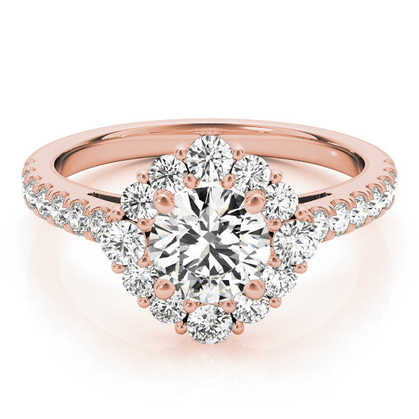 Rose gold Round Halo Diamond Ring with Pavé Band and Four-Prong Setting 1