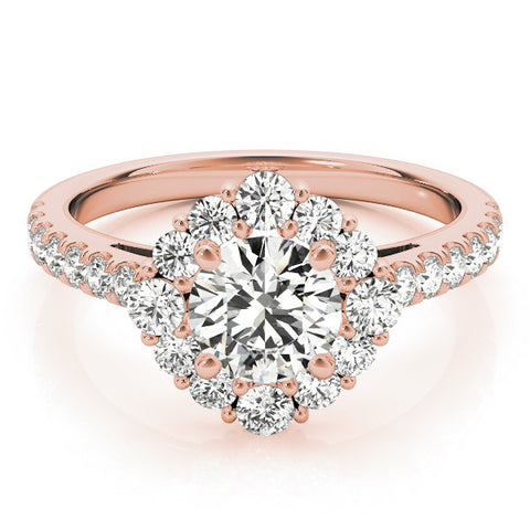 Rose gold Round Halo Diamond Ring with Pavé Band and Four-Prong Setting 1