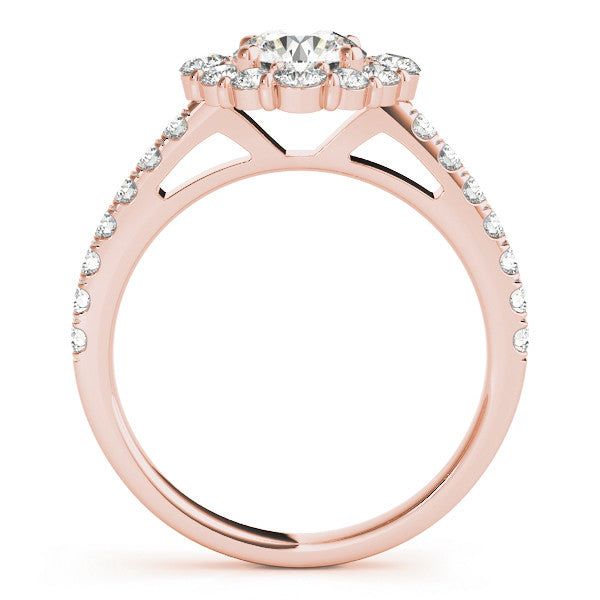 Rose gold Round Halo Diamond Ring with Pavé Band and Four-Prong Setting 2