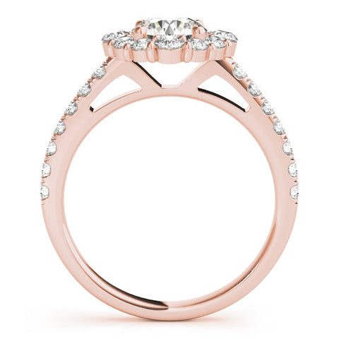 Rose gold Round Halo Diamond Ring with Pavé Band and Four-Prong Setting 2