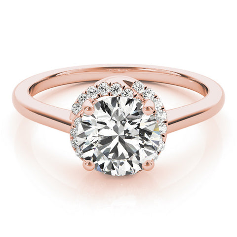 Rose gold Round Halo Diamond Ring with Solitaire Band and Four-Prong Setting 1