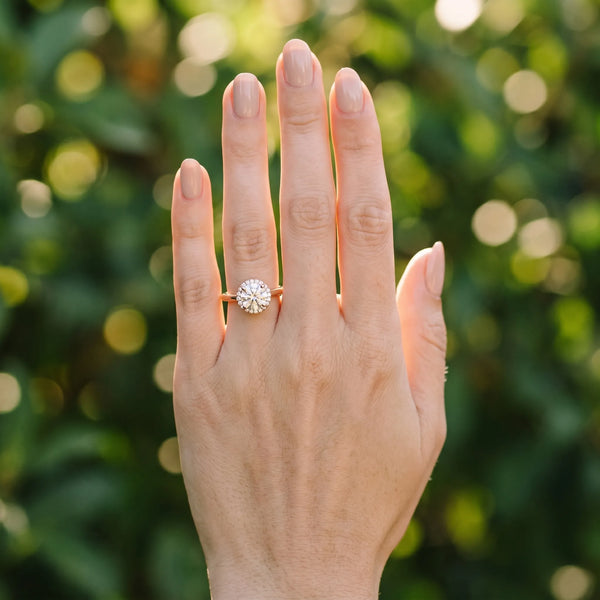 Rose gold Round Halo Diamond Ring with Solitaire Band and Four-Prong Setting