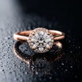 Rose gold Round Halo Diamond Ring with Solitaire Band and Four-Prong Setting_16