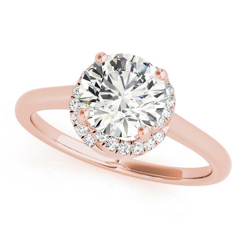 Rose gold Round Halo Diamond Ring with Solitaire Band and Four-Prong Setting