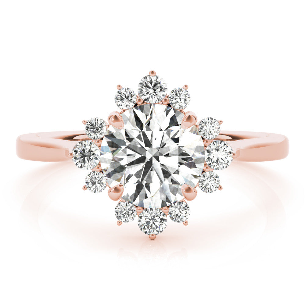 Rose gold Round Halo Diamond Ring with Solitaire Band and Prong Setting 1