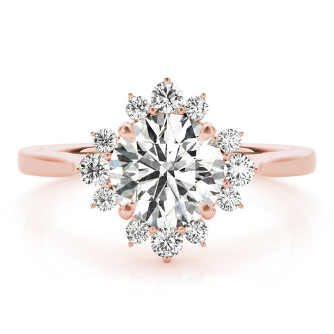 Rose gold Round Halo Diamond Ring with Solitaire Band and Prong Setting 1