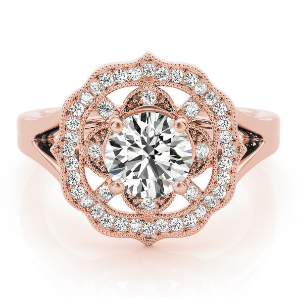 Rose gold Round Halo Diamond Ring with Split Shank and Four-Prong Setting 1