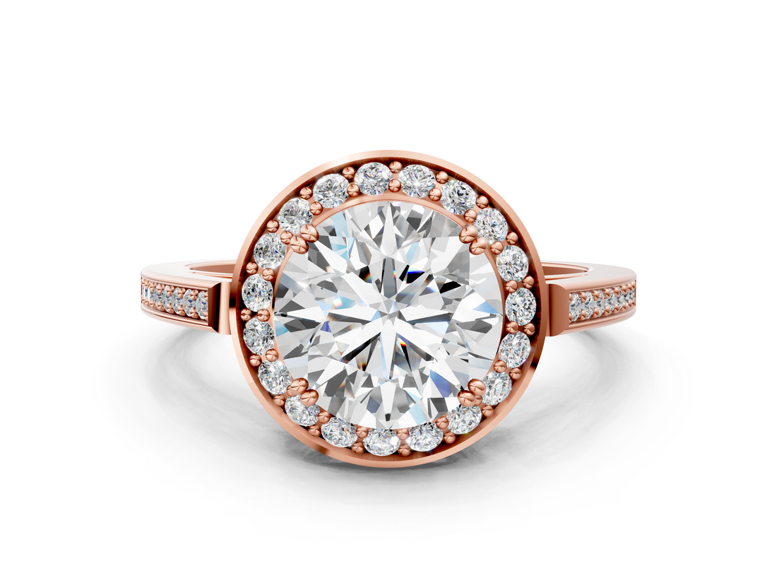 Rose gold Round Halo Diamond Ring with Split Shank and Four-Prong Setting_123