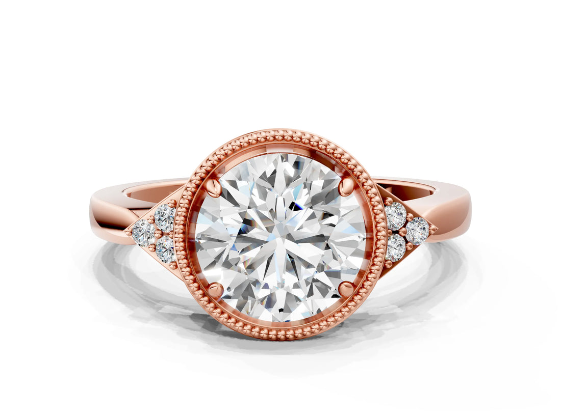 Rose gold Round Halo Diamond Ring with Tapered Band and Four-Prong Setting_3