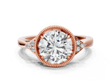 Rose gold Round Halo Diamond Ring with Tapered Band and Four-Prong Setting_3