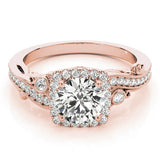 Rose gold Round Halo Diamond Ring with Twisted Band and Four-Prong Setting 1