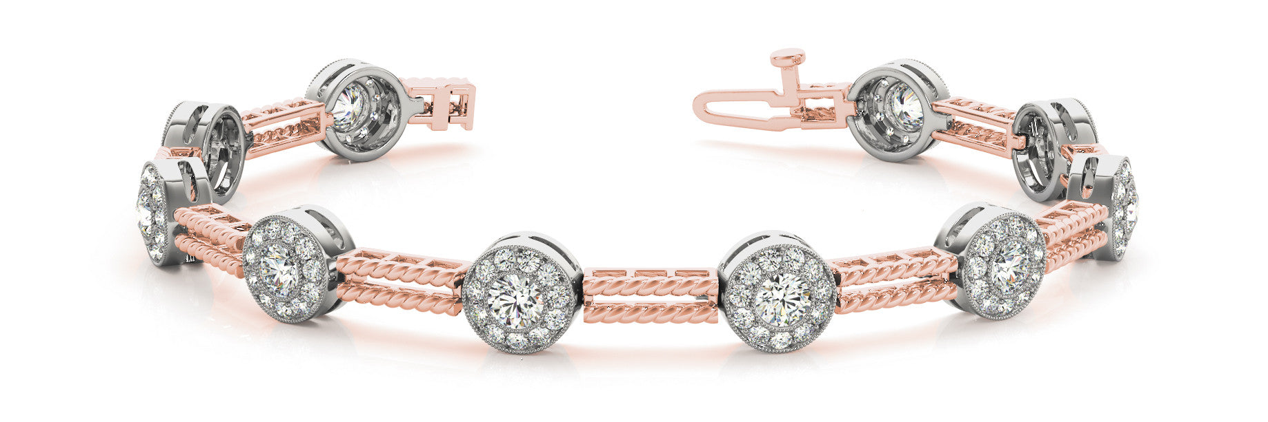 Rose gold Round Halo Diamond Rope Bracelet with Bezel Setting