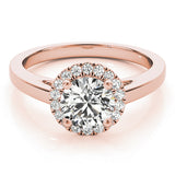 Rose gold Round Halo Diamond Solitaire Ring with Round Band and Four-Prong Setting 1