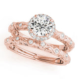 10K Rose Gold 0.42 Carat E VVS2 Cushion Diamond Halo Ring with Filigree Band and Prong Setting