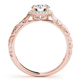 10K Rose Gold 0.42 Carat E VVS2 Cushion Diamond Halo Ring with Filigree Band and Prong Setting