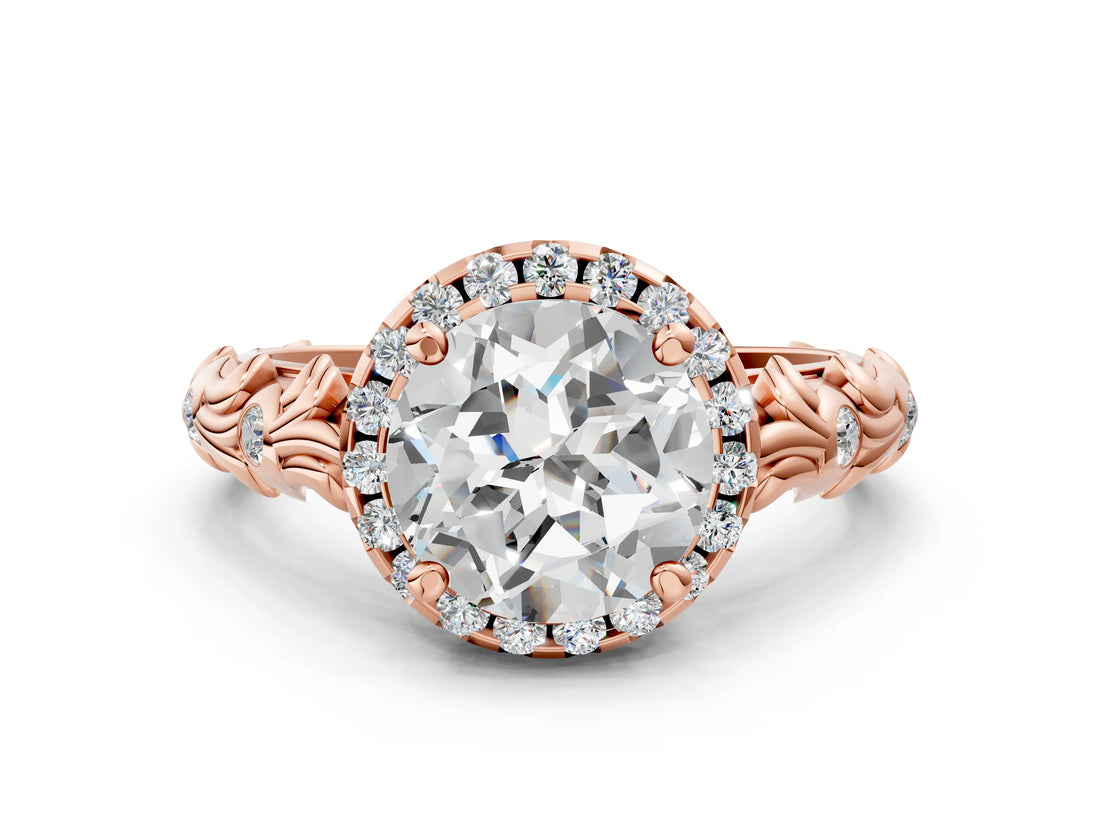Rose gold Round Halo Diamond Solitaire with Filigree Band and Four-Prong Setting_3