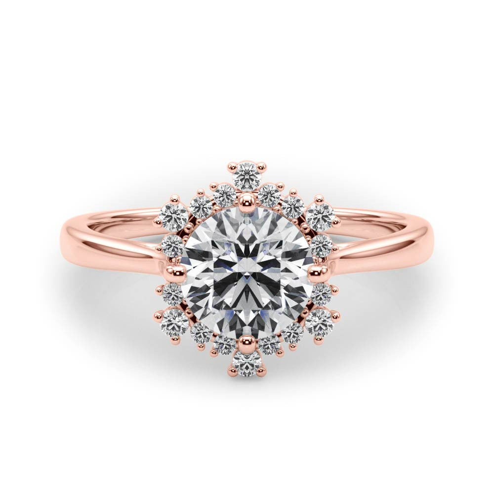 Rose gold Round Halo Diamond Solitaire with Pavé Band and Four-Prong Setting 1