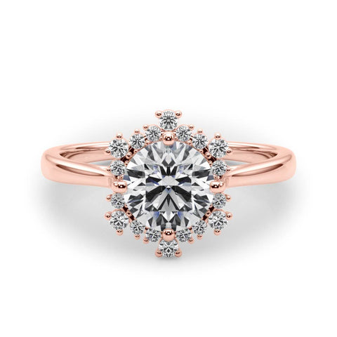 Rose gold Round Halo Diamond Solitaire with Pavé Band and Four-Prong Setting 1