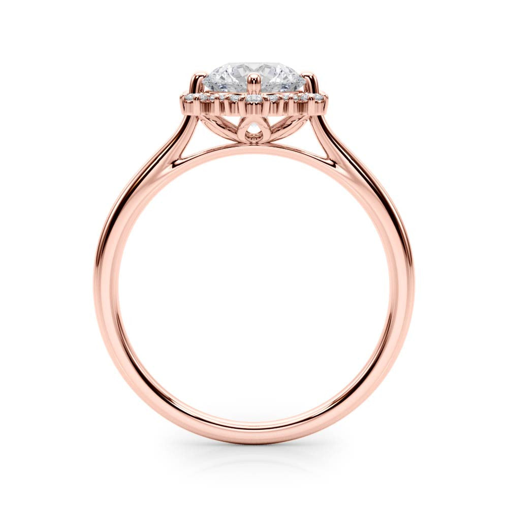 Rose gold Round Halo Diamond Solitaire with Pavé Band and Four-Prong Setting 2