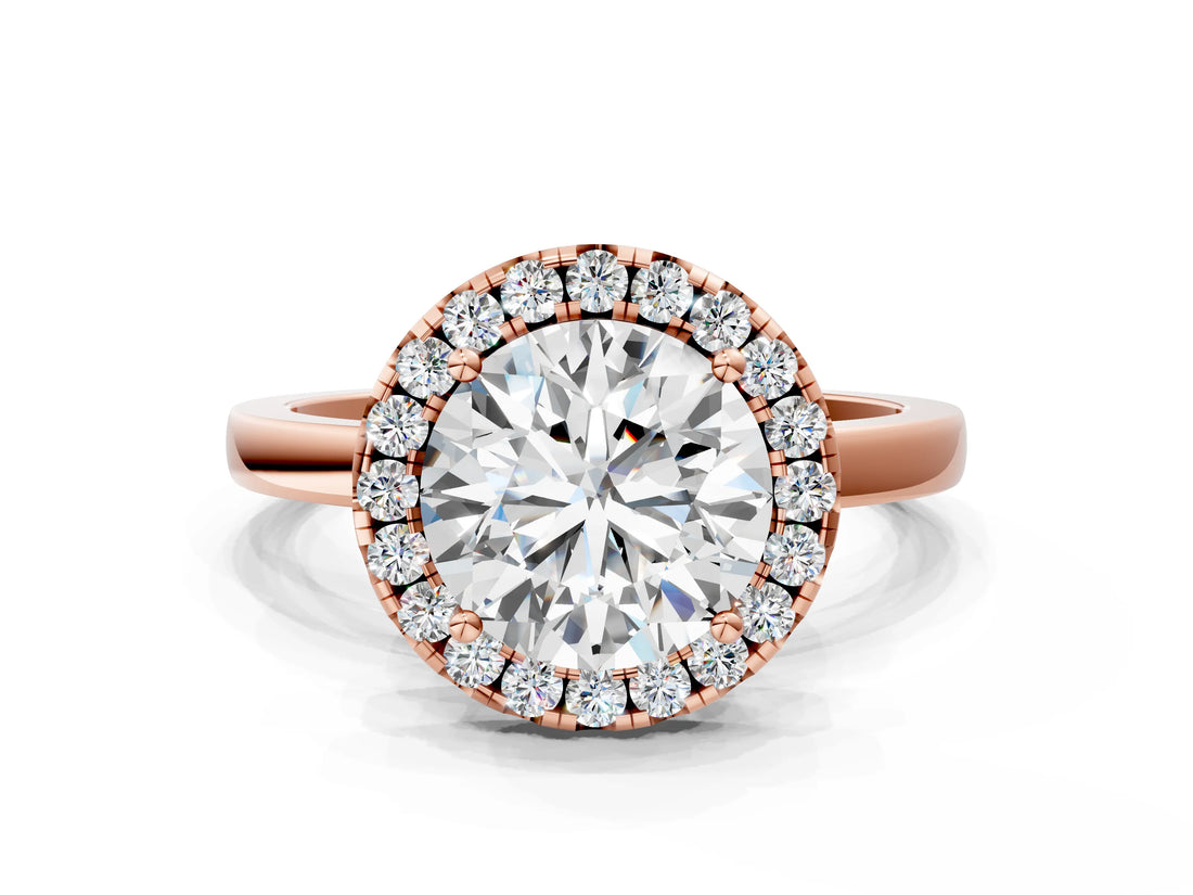 Rose gold Round Halo Diamond Solitaire with Pavé Band and Four-Prong Setting_96