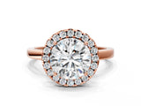Rose gold Round Halo Diamond Solitaire with Pavé Band and Four-Prong Setting_96