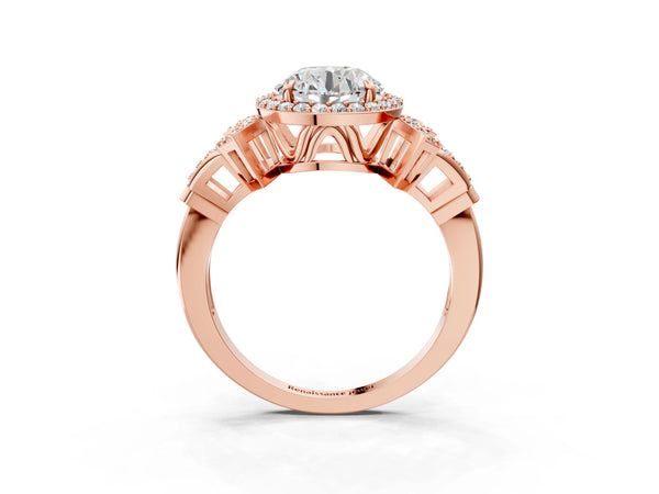 Rose Gold Round Halo Engagement Ring Setting with Arched Pave
