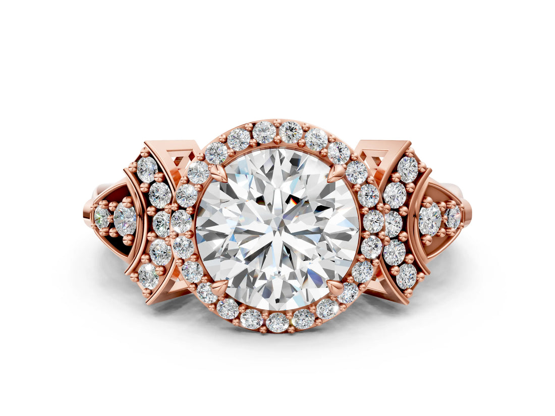 Rose gold Round Halo Diamond Split Shank Engagement Ring with Four-Prong Setting_6