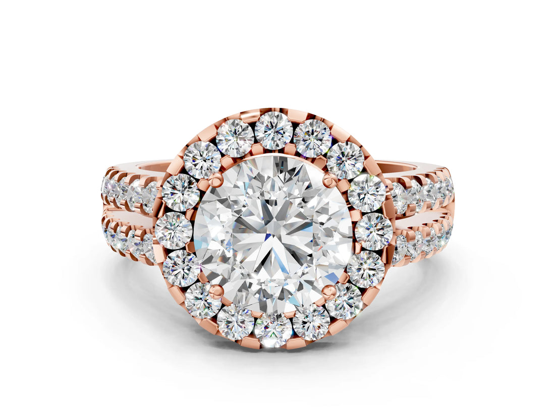 Rose gold Round Halo Diamond Split Shank Engagement Ring with Prong Setting_102