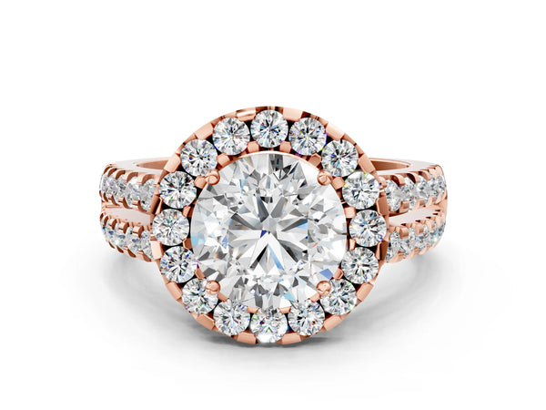 Rose gold Round Halo Diamond Split Shank Engagement Ring with Prong Setting