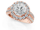Rose gold Round Halo Diamond Split Shank Engagement Ring with Prong Setting_103
