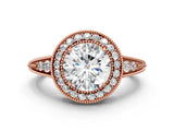 Rose gold Round Halo Diamond Split Shank Ring with Milgrain Detail_53