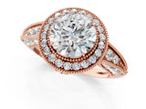 Rose gold Round Halo Diamond Split Shank Ring with Milgrain Detail_54