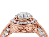 Rose gold Round Halo Diamond Split Shank Ring with Milgrain Detail_57