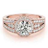 Rose gold Round Halo Diamond Split Shank Ring with Prong Setting 1