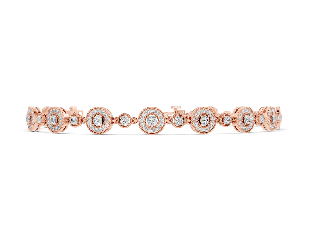 Rose gold Round Halo Diamond Tennis Bracelet with Bezel Setting_5