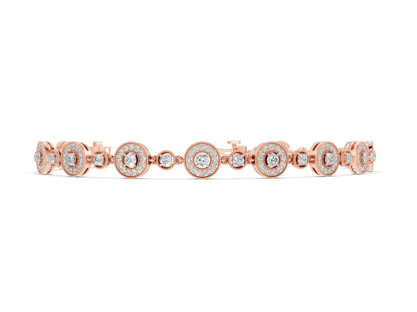 Rose gold Round Halo Diamond Tennis Bracelet with Bezel Setting