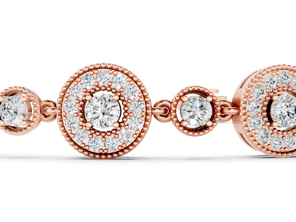 Rose gold Round Halo Diamond Tennis Bracelet with Bezel Setting