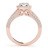 Rose gold Round Halo Diamond Vintage Split Shank Ring with Milgrain Edge 2