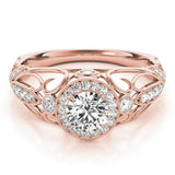Rose gold Round Halo Filigree Diamond Engagement Ring 1