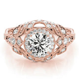Rose gold Round Halo Filigree Diamond Engagement Ring with Prong Setting 1