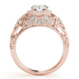 Rose gold Round Halo Filigree Diamond Engagement Ring with Prong Setting 2