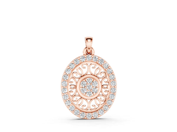 Rose gold Round Halo Filigree Pendant with Pavé Setting